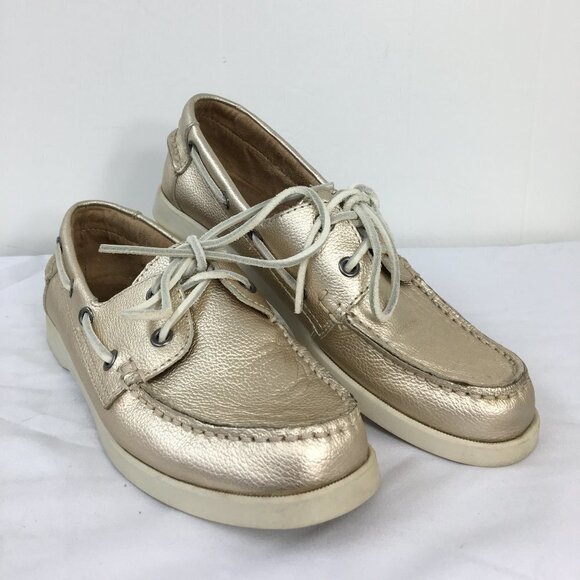 White Mountain Shoes - White Mountain Women's Gold Metallic Leather Boat Shoe Size 7 GREAT Condition